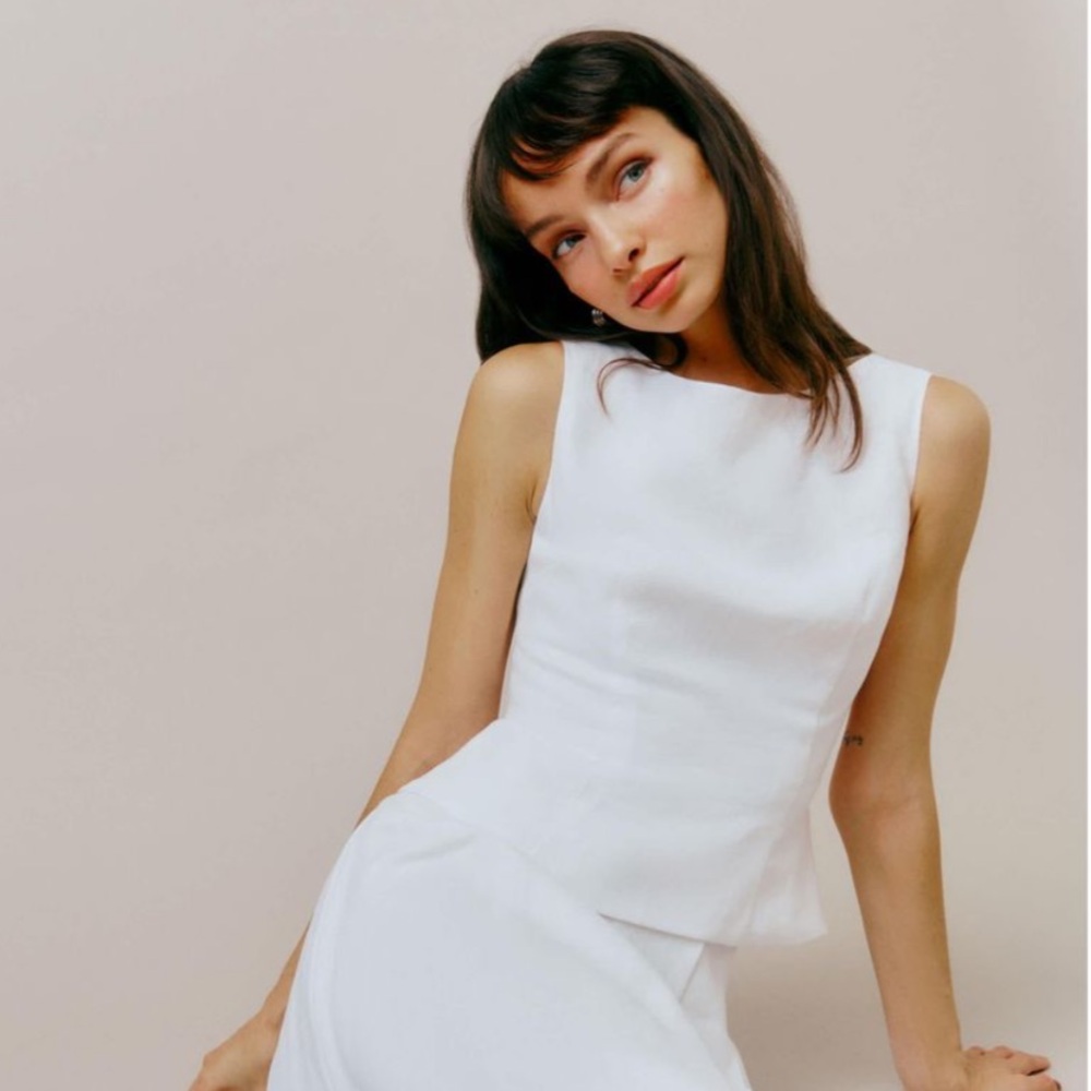 Reformation White Linen Sleeveless Top